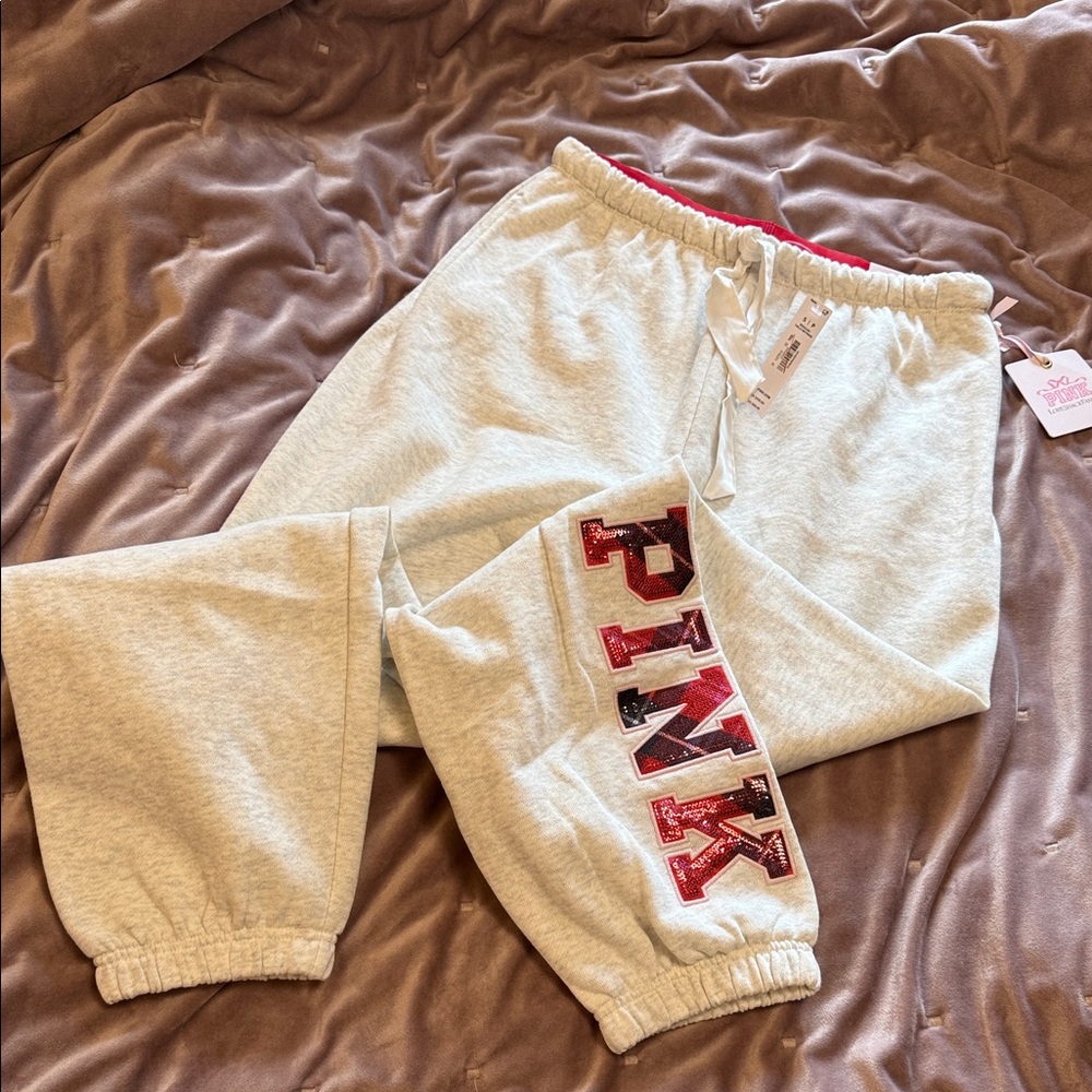 PINK Victoria's Secret with LoveShackFancy Heathered Gray Sweatpants